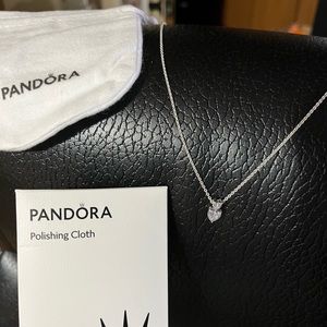 Pandora Double Heart Pendant Sparkling Collier Necklace